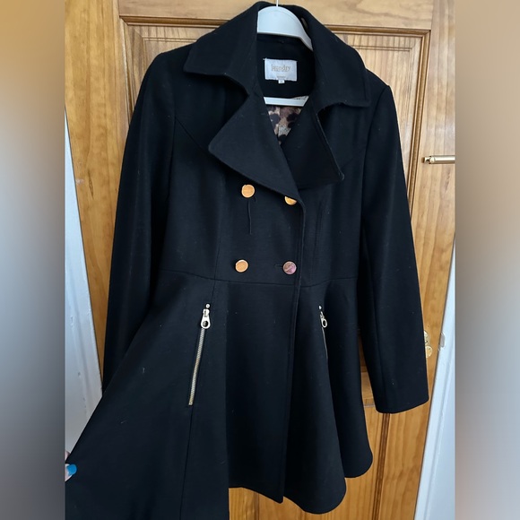 Laundry Shelli Segal Black Double Breasted Fit & Flare Wool Button Overcoat M - Picture 2 of 7